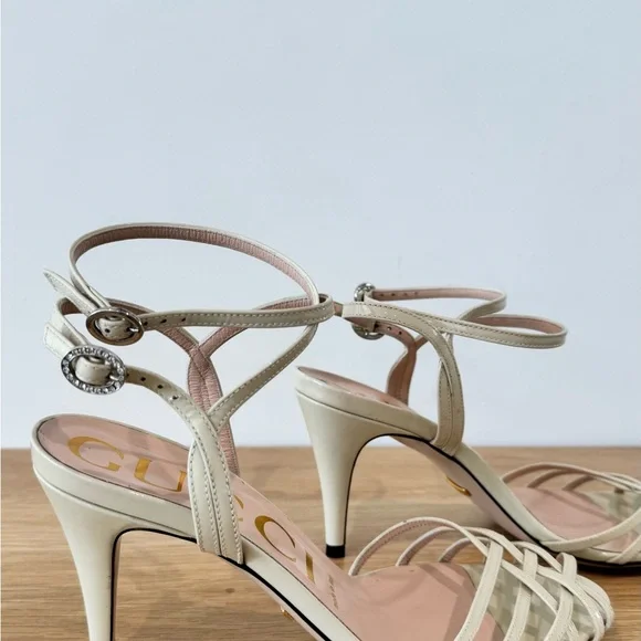 Authentic Gucci Leather Sandals Ivory Size 38 8 Women - Picture 3 of 12